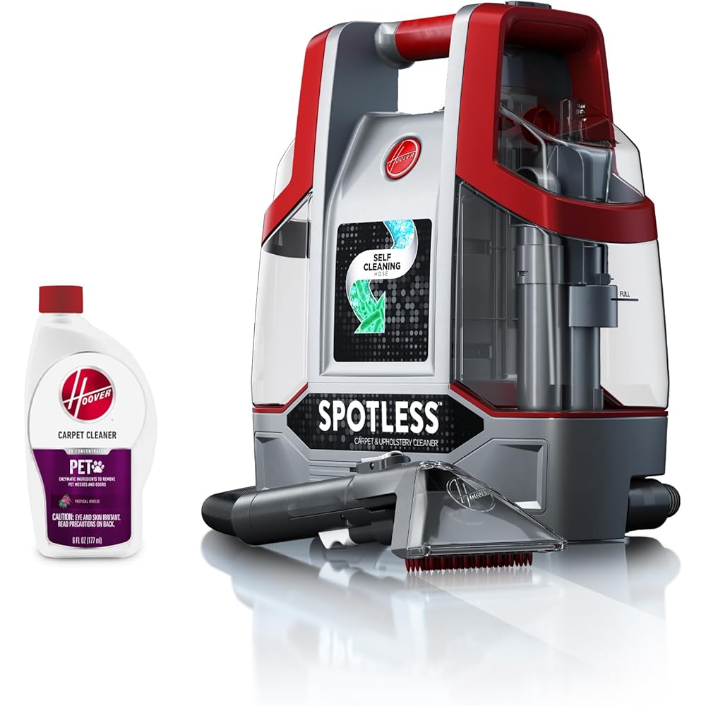 - Hoover Spotless Portable Carpet + Upholstery Spot Cleaner Machine, Lightweight Shampooer Machine, Pet Stain Remover, Car and Auto Detailer, Pair with Hoover Carpet Cleaner Solution