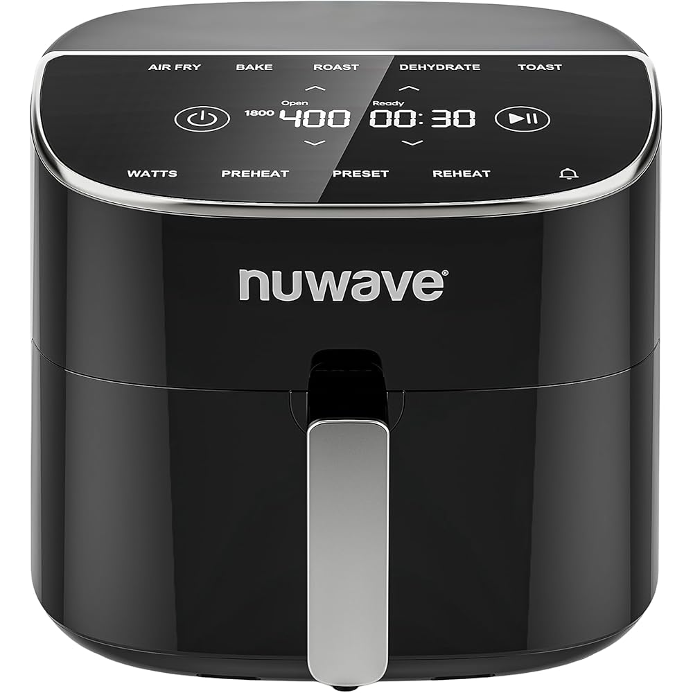Nuwave Brio Plus 8 Qt Air Fryer, PFAS Free, New & Improved, Digital Touch Screen, Cool White Display, 50掳F~400掳F in Precise 5掳, 5 Cook Functions, 100 Presets & 50 Memory, 3 Wattages 700, 1500, 1800