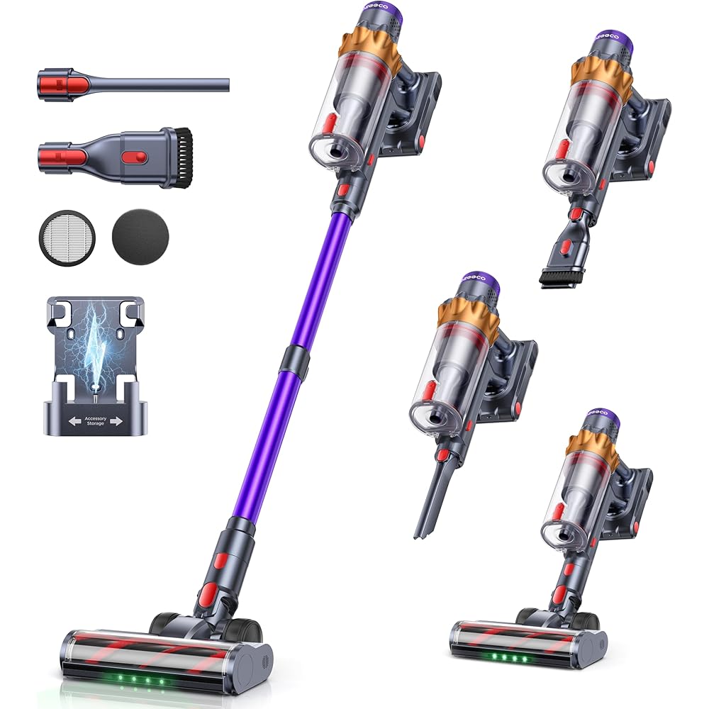 - ozeeco Cordless Vacuum Cleaner, 550W/45KPA/60Mins(ECO Mode) Vacuum Cleaners for Home, Self-Standing Stick Vacuum with Wall Mount Charging and Auto Mode, Handheld Vacuum for Pet Hair/Carpet/Floor