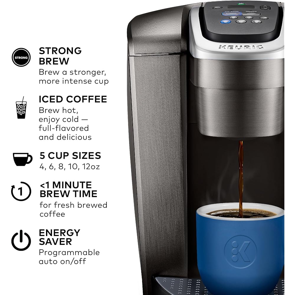 Keurig K-Elite Single Serve K-Cup Pod Coffee Maker, with Strength and Temperature Control, Iced Coffee Capability, 8 to 12oz Brew Size, Programmable, Brushed Slate: Home & Kitchen