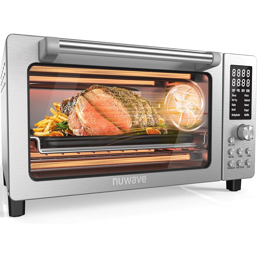 Nuwave Bravo Pro Smart 21QT Toaster Oven Air Fryer Combo, Convection Oven Countertop, 10 functions all in 1, with even & quick crisp technology, 50-450°F, 1800W, Stainless Steel: Home & Kitchen
