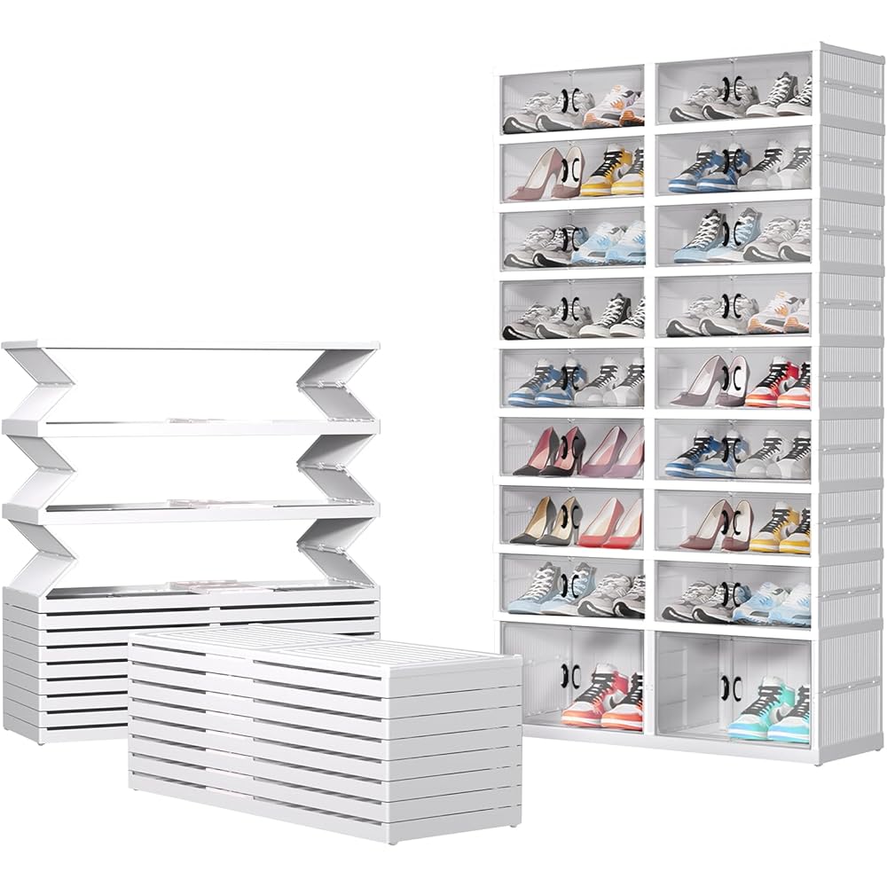 9 Tiers 36 Pairs Foldable Shoe Rack, Large Shoe Storage with Magnetic Clear Door, Easy Assembly and Freely Movable Shoes Organizer, Large Capacity Shoe Shelf for Living Room, Cloakroom, Entryway : Home & Kitchen