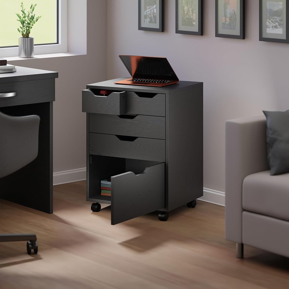 Winsome Halifax Bins & Drawers Mobile Cabinet, for Home Office, Black : Home & Kitchen