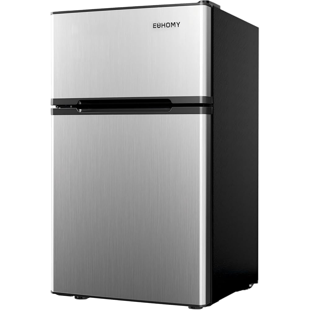 EUHOMY Mini Fridge with Freezer, 3.2 Cu.Ft Compact Refrigerator with freezer, 2 Door Mini Fridge with freezer For Dorm/Bedroom/Office/Apartment- Food Storage or Drink Beer(New Silver) : Home & Kitchen