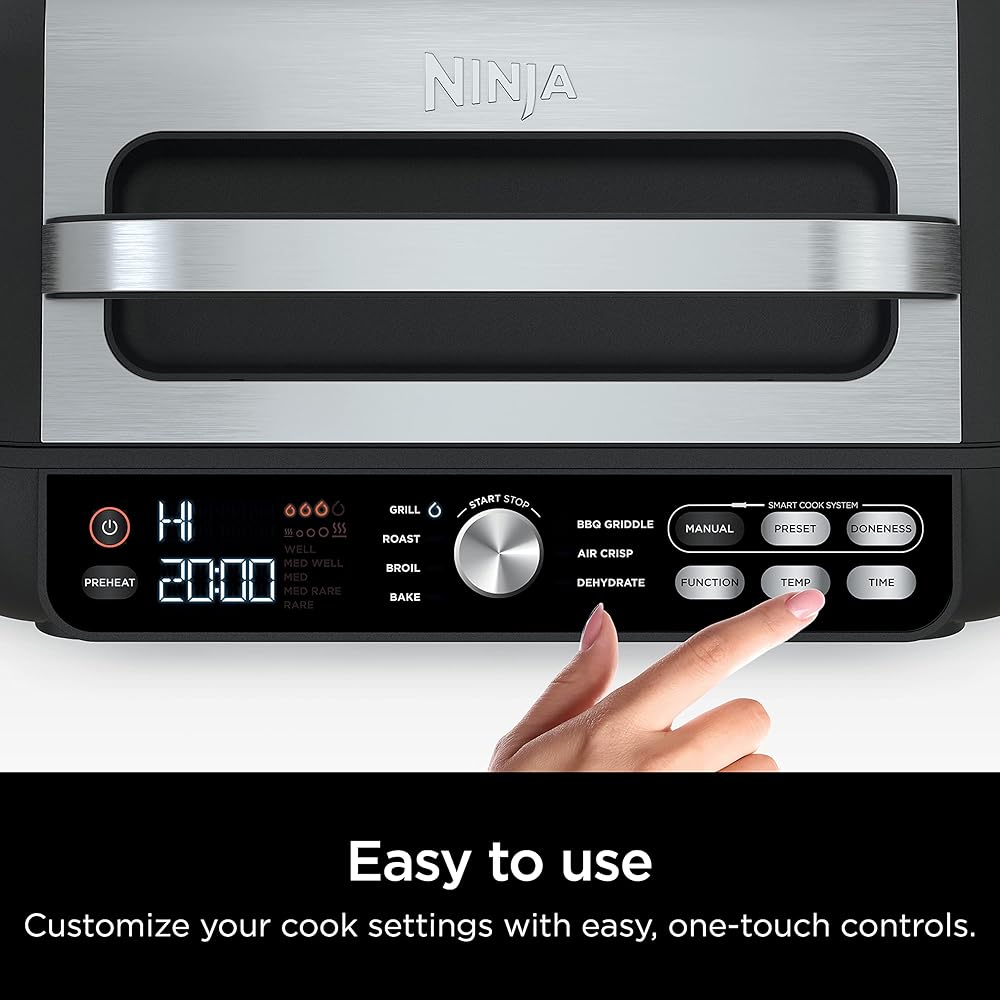 Ninja IG651 Foodi Smart XL Pro 7-in-1 Indoor Grill/Griddle Combo, use Opened or Closed, Air Fry, Dehydrate & More, Pro Power Grate, Flat Top, Crisper, Smart Thermometer, Black: Home & Kitchen