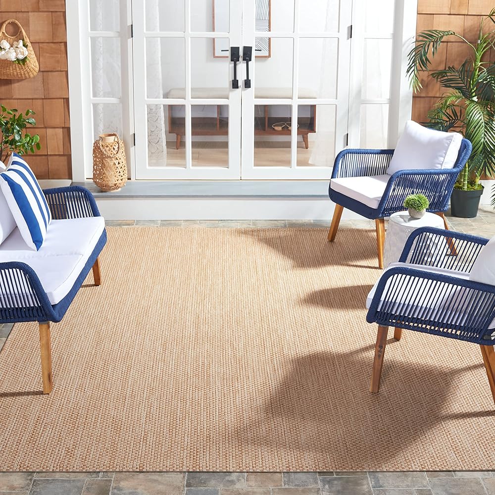 SAFAVIEH Courtyard Collection Area Rug - 8' x 10', Natural & Cream, Non-Shedding & Easy Care, Indoor/Outdoor & Washable-Ideal for Patio, Backyard, Mudroom (CY8521-03012)