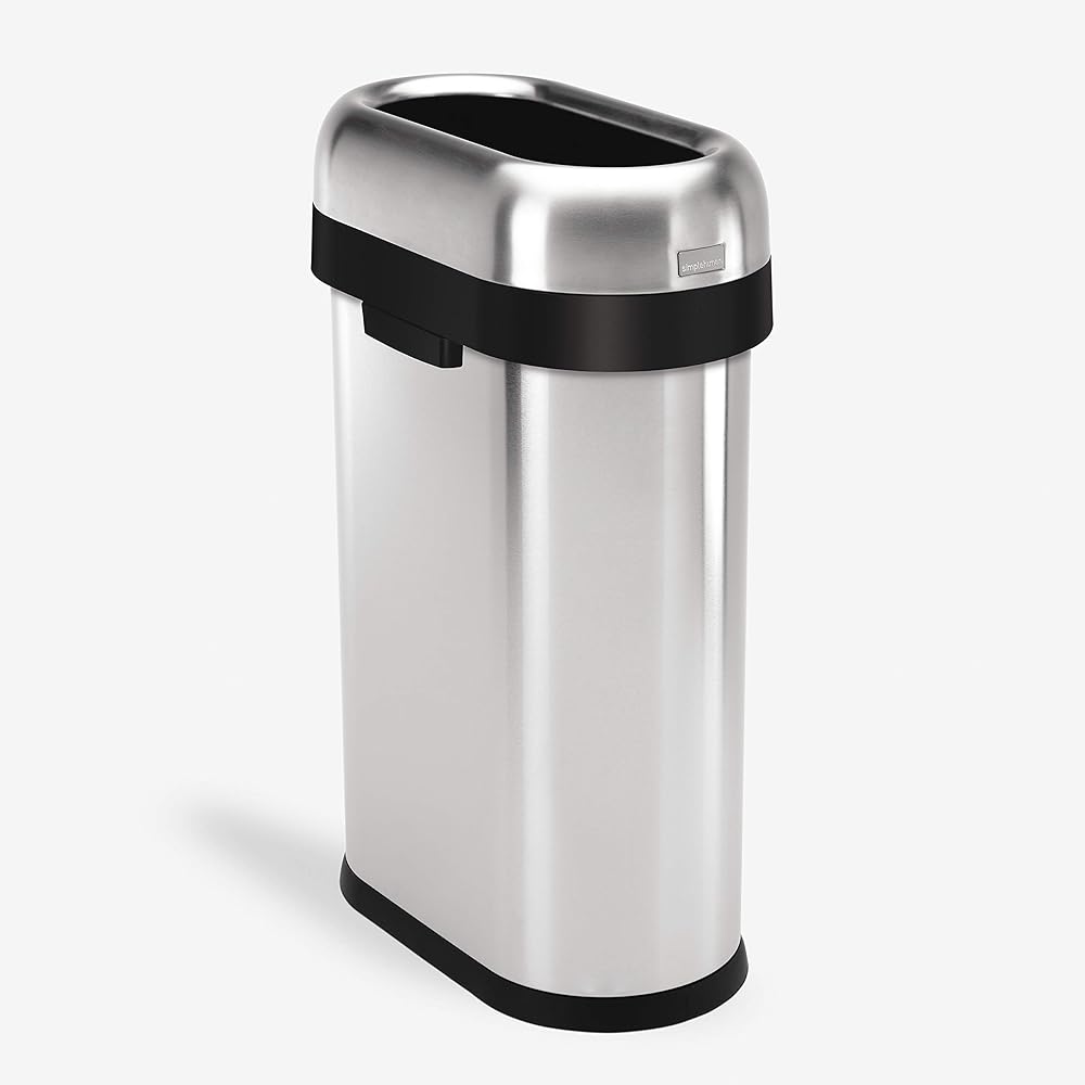 simplehuman 50 Liter / 13.2 Gallon Slim Open Top Trash Can, Commercial Grade Heavy Gauge Brushed Stainless Steel : Home & Kitchen