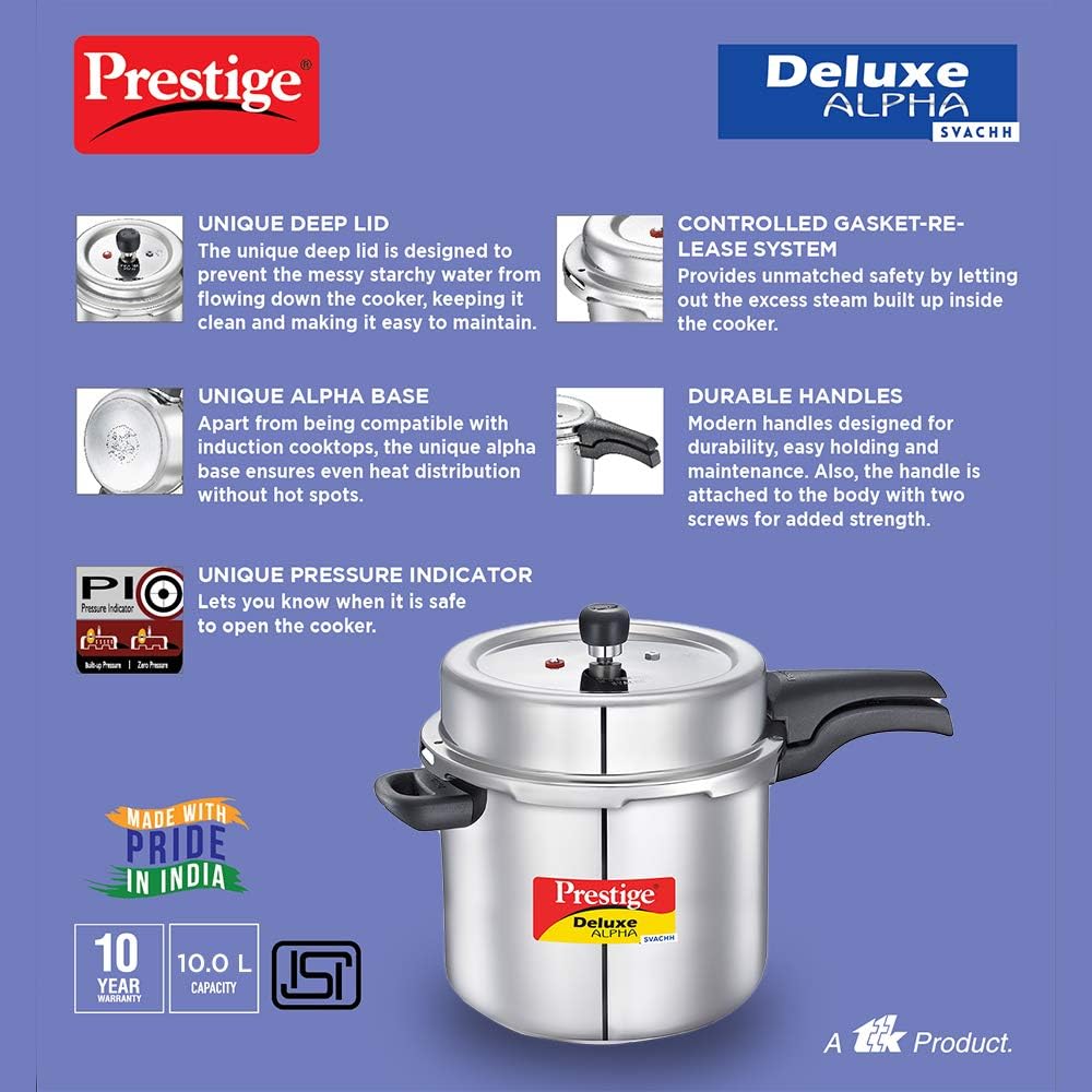 Prestige PRASV10 Pressure Cooker, 10 Liter, SILVER: Home & Kitchen