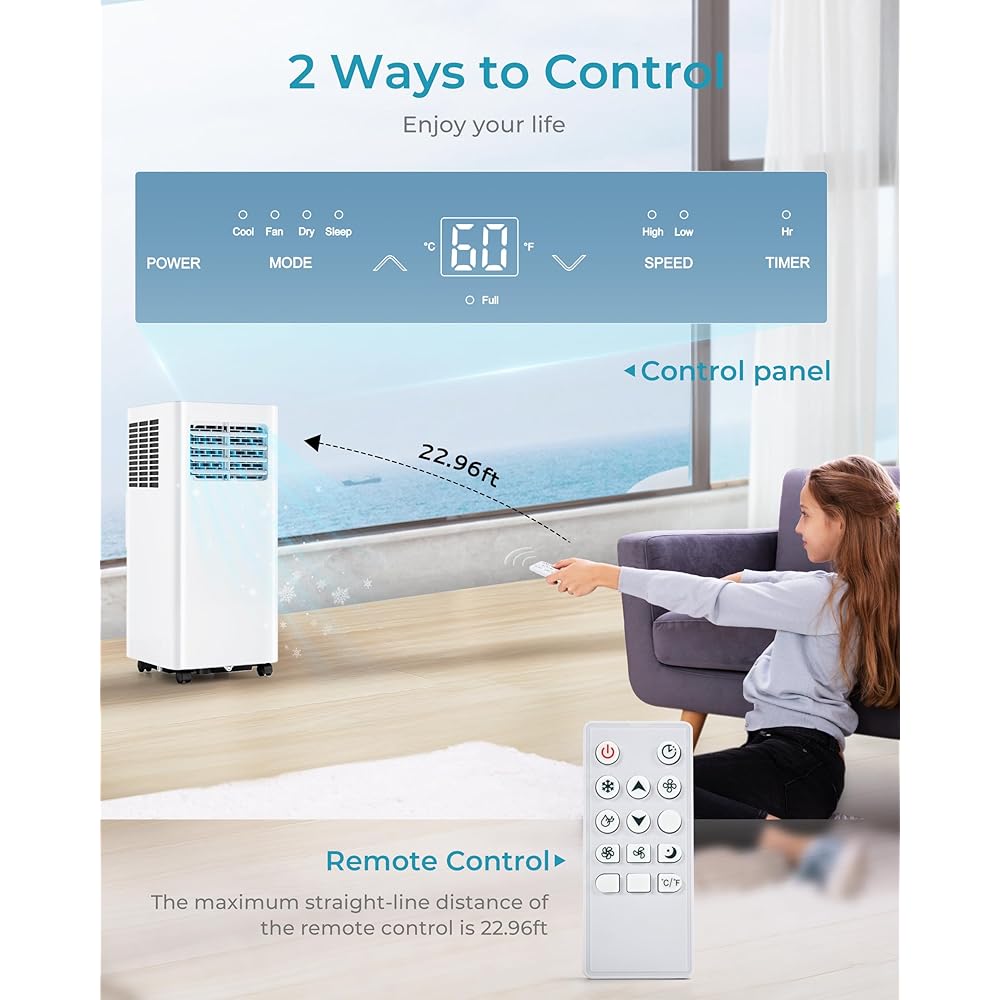 EUHOMY 10000 Btu Portable Air Conditioners, 4 in 1 Portable AC with Cool, Dry, Fan, Sleep Modes, Room Air Conditioners with 52dB & 24H Timer, with Remote, for Bedroom, Rooms, Apartment up to 450 Sq.Ft : Home & Kitchen