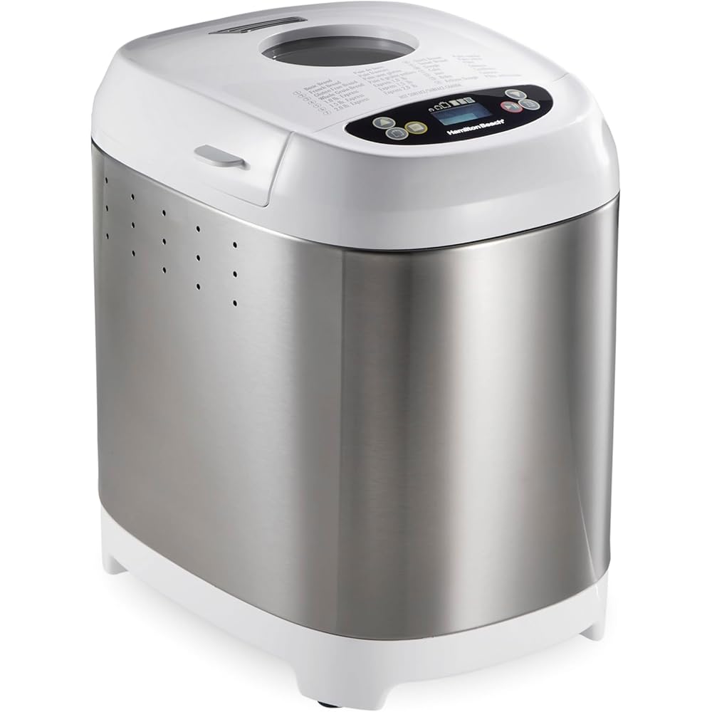 Hamilton Beach Digital Electric Bread Maker Machine Artisan and Gluten-Free, 2 lbs Capacity, 14 Settings, White and Stainless Steel (29987): Home & Kitchen