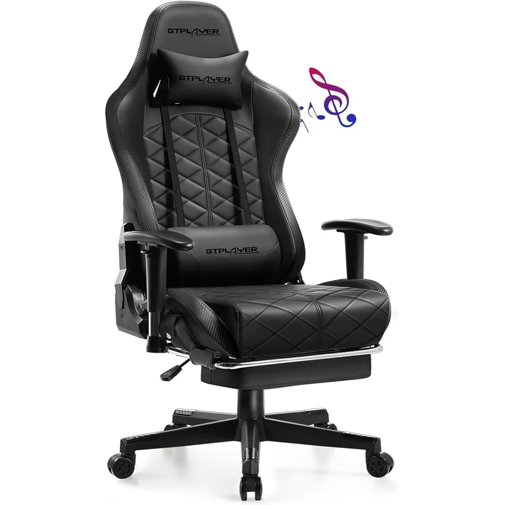 GTPLAYER Gaming Chair, Computer Chair with Bluetooth Speakers, High Back Ergonomic Office Chair Desk Chair with Lumbar Support, Height Adjustable Game Chair with Footrest 330LBS, Black : Home & Kitchen