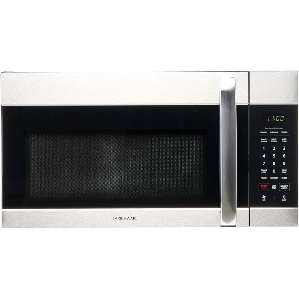 Farberware Over-the-Range Microwave Oven, 1.7 Cu. Ft. - 1000W - Auto Reheat, Multi-Stage Cooking, Melt/Soften Feature, Child Safety Lock, LED Display - Space Efficient & Powerful - Stainless Steel: Home & Kitchen