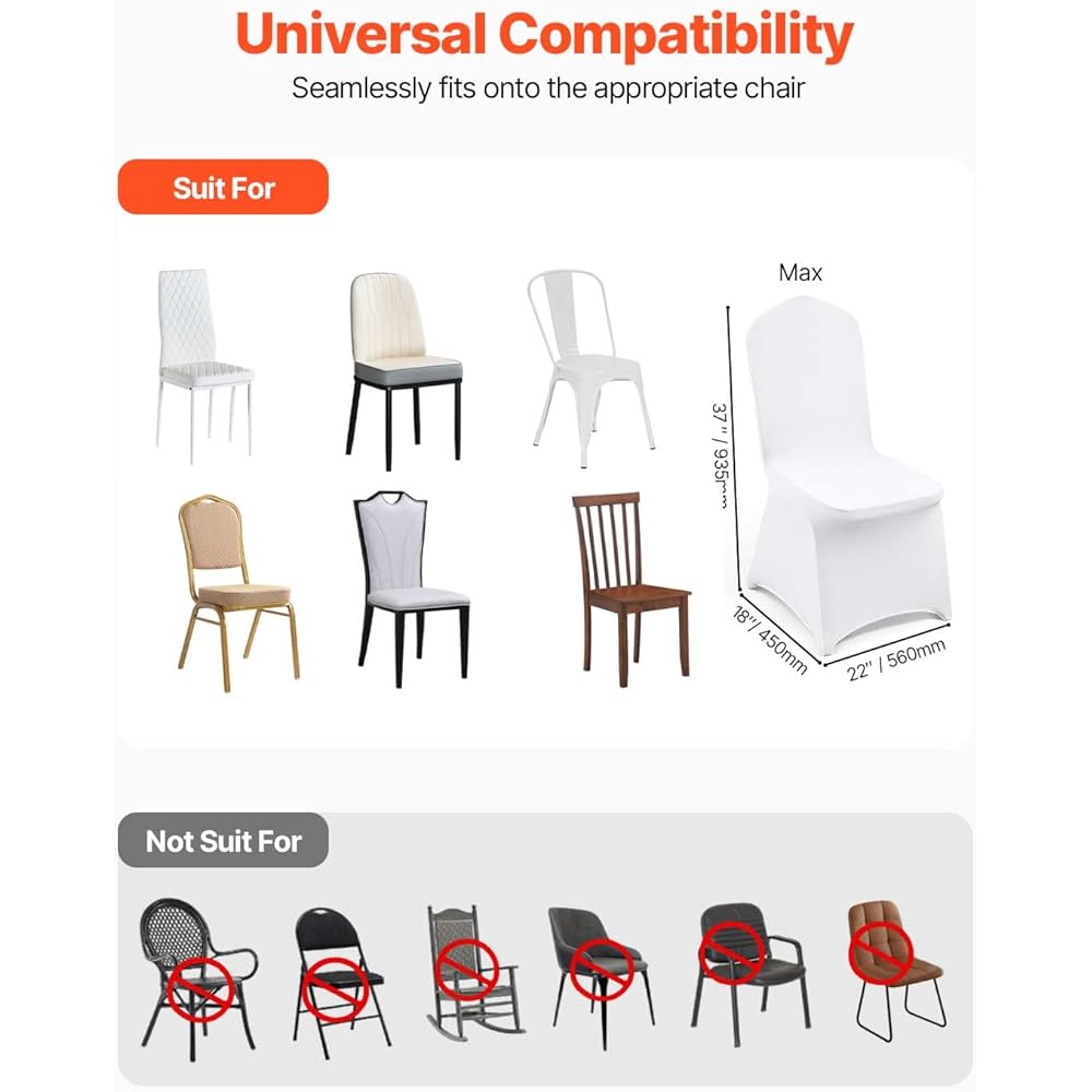 VEVOR 100 Pcs White Chair Covers Polyester Spandex Chair Cover Stretch Slipcovers for Wedding Party Dining Banquet Flat-Front Chair Covers : Home & Kitchen
