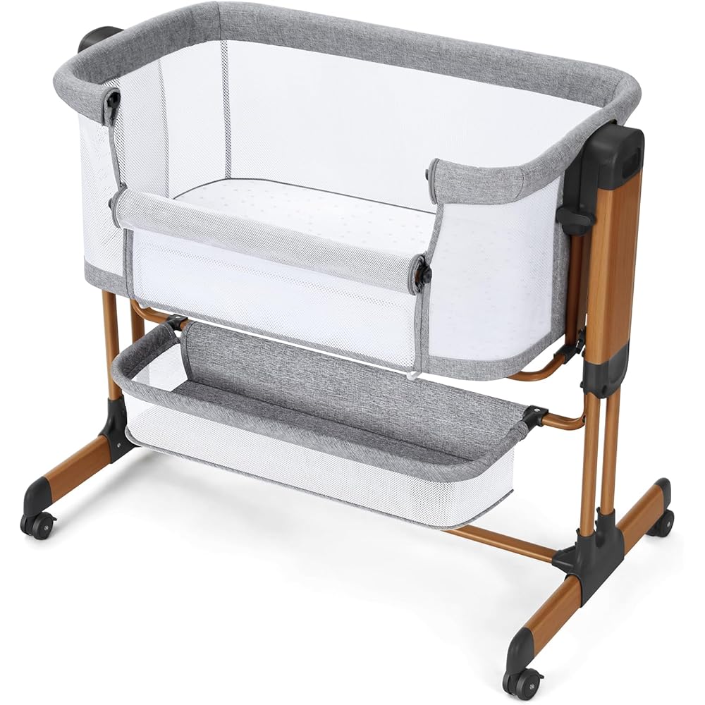 Ezebaby 3-in-1 Baby Bassinet, Rocking Baby Bassinets Bedside Sleeper, Adjustable Portable Crib for Newborn Infant with Wheels Storage Basket and Mesh Sides : Baby