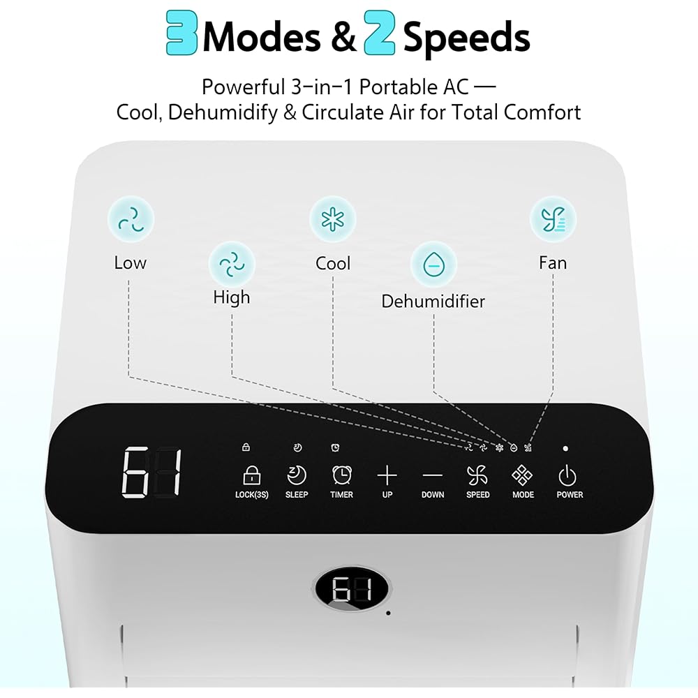 10,000 BTU Portable Air Conditioner for Rooms up to 450 Sq.Ft, 4-in-1 Cooling/Dry/Fan/Sleep Mode, Remote Control, High Low Speed, Window Kit Included, White : Home & Kitchen