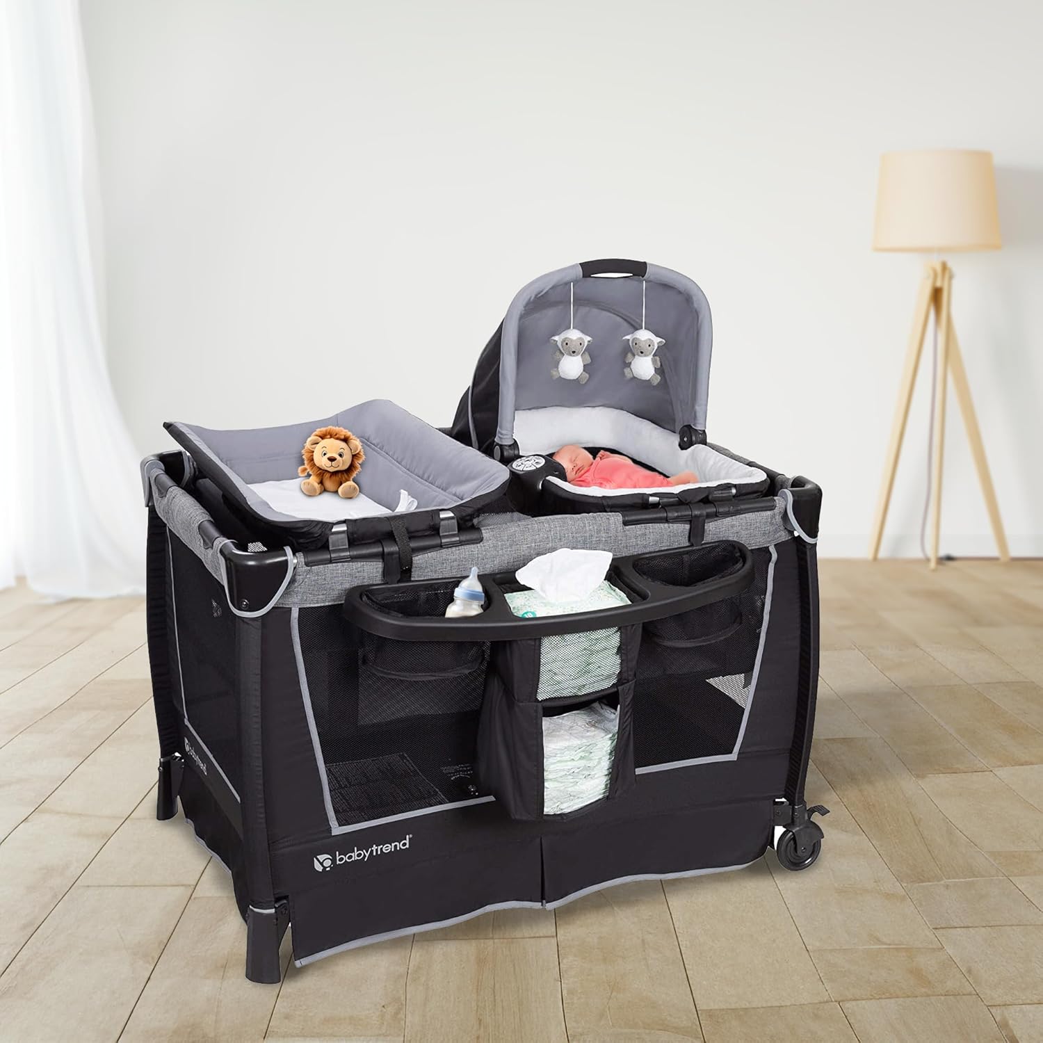 : Baby Trend Retreat Nursery Center with Two Removable Rock A Bye Bassinets, Changing Table, Organizer, and Music Center with Nightlight, Quarry : Baby