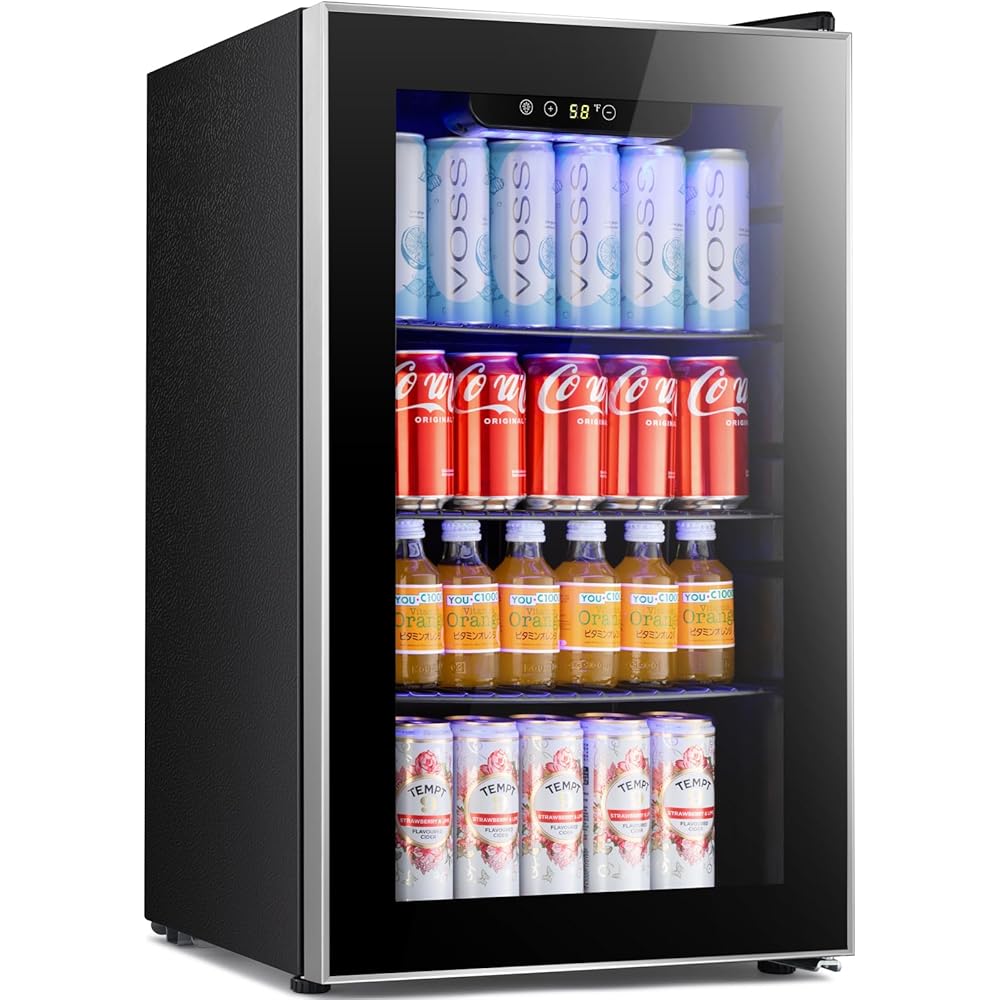 Antarctic Star Beverage Refrigerator Cooler ETL Approved - 95 Can Mini Fridge Glass Door for Soda Beer Wine, 32-61鈩? Quiet Compressor, Removable Shelves for Home, Office or Bar, 2.3 cu.ft