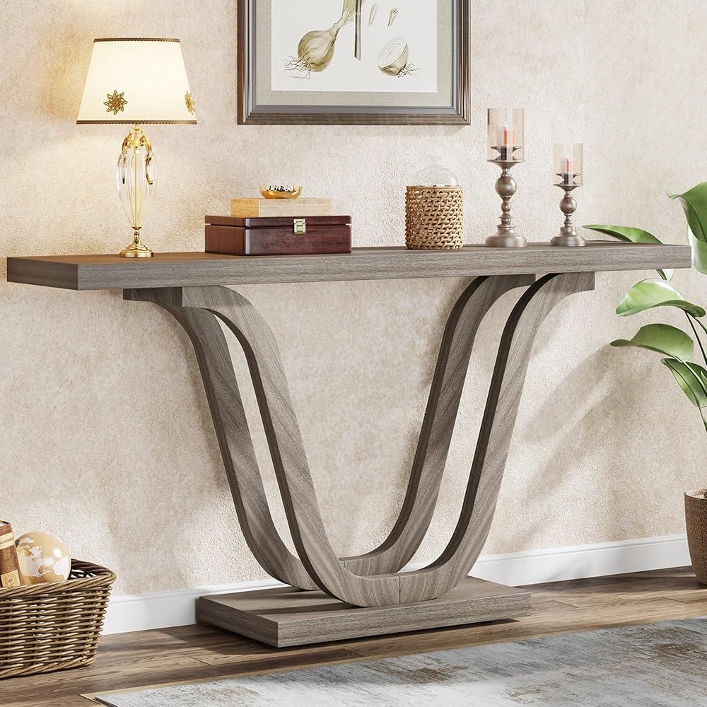 Tribesigns Farmhouse Console Table, 55 Inch Wood Sofa Table Entryway Table, Modern Narrow Hallway Tables Foyer Tables for Entryway, Living Room, Light Grey : Home & Kitchen