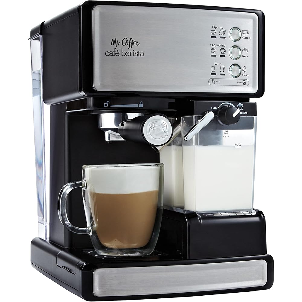 Mr. Coffee Espresso and Cappuccino Machine Stainless Steel Programmable Coffee Maker with Automatic Milk Frother 15-Bar Pump Ideal for Home Baristas