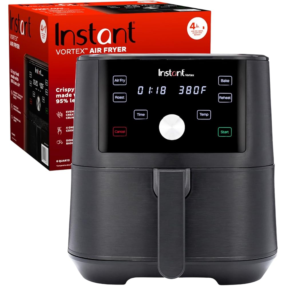 Instant Pot Vortex 6QT XL Air Fryer, 4-in-1 Functions that Crisps, Roasts, Reheats, Bakes for Quick Easy Meals, 100+ In-App Recipes, is Dishwasher-Safe, from the Makers of Instant Pot, Black : Home & Kitchen