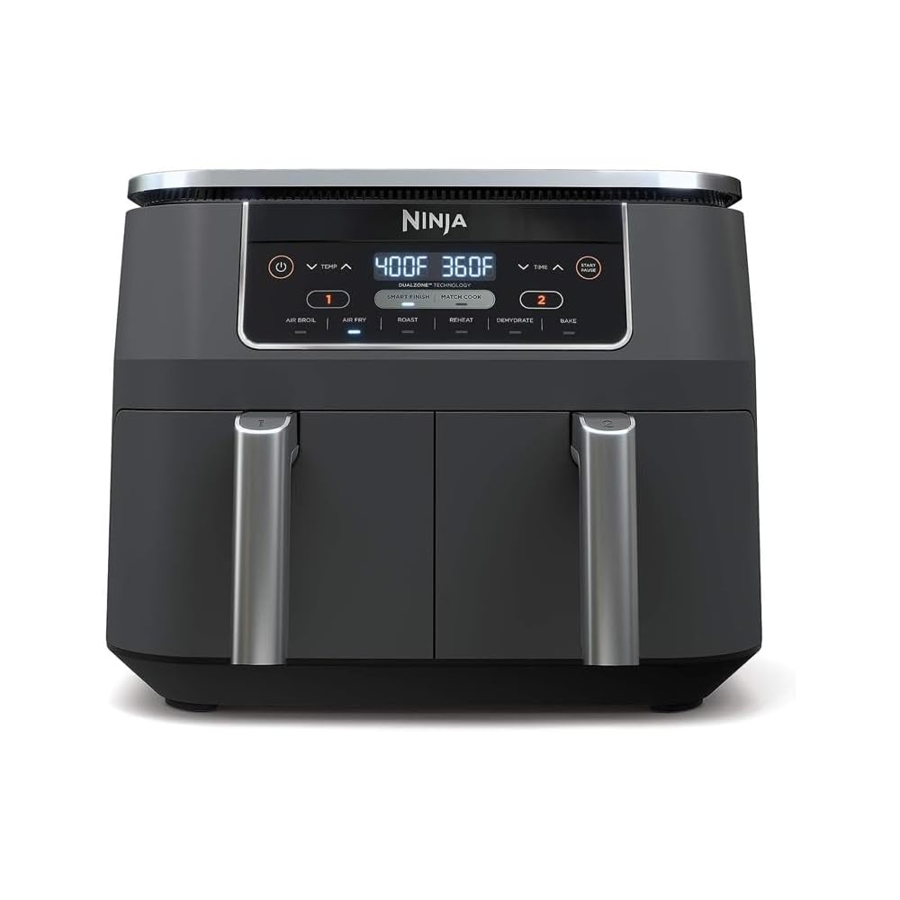 Ninja DZ201 Foodi 8 Quart 6-in-1 DualZone 2-Basket Air Fryer with 2 Independent Frying Baskets, Match Cook & Smart Finish to Roast, Broil, Dehydrate & More for Quick, Easy Meals, Grey : Home & Kitchen