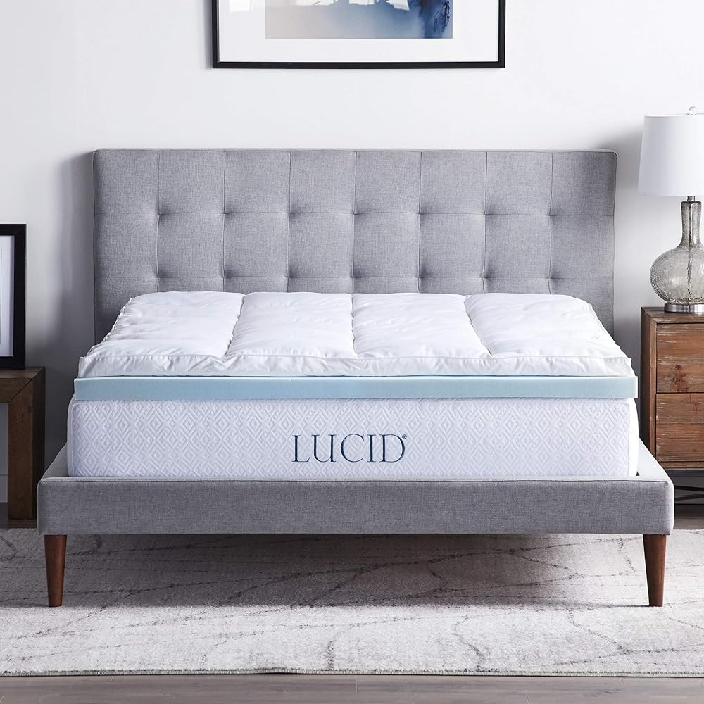 LUCID 4 Inch Down Alternative and Gel Memory Foam Mattress Topper - Three Toppers In One - Queen, Blue : Home & Kitchen