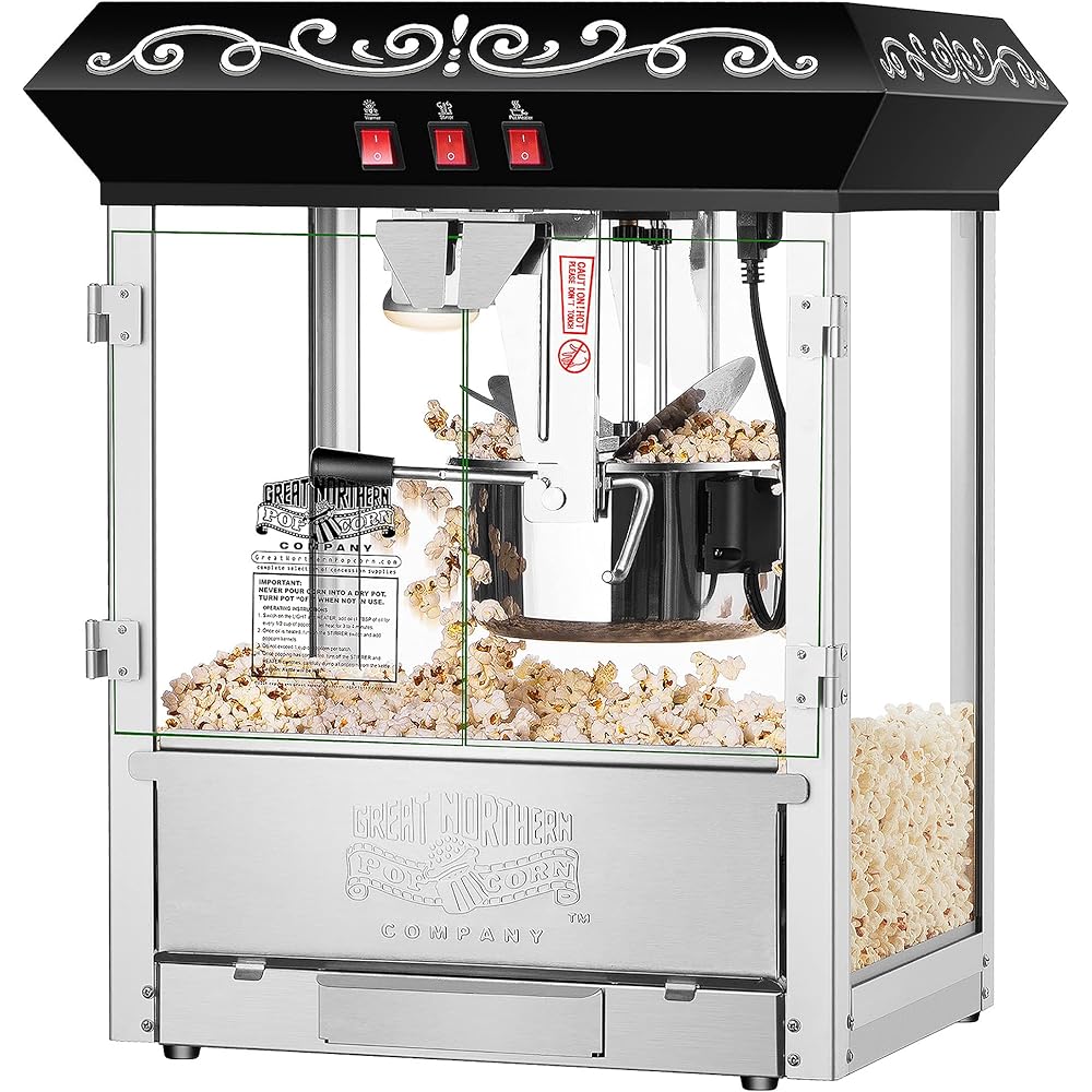 Perfect Popper Popcorn Machine - 10oz Stainless-Steel Kettle, Reject Kernel Tray, Warming Light, and Accessories by Great Northern Popcorn (Black): Home & Kitchen
