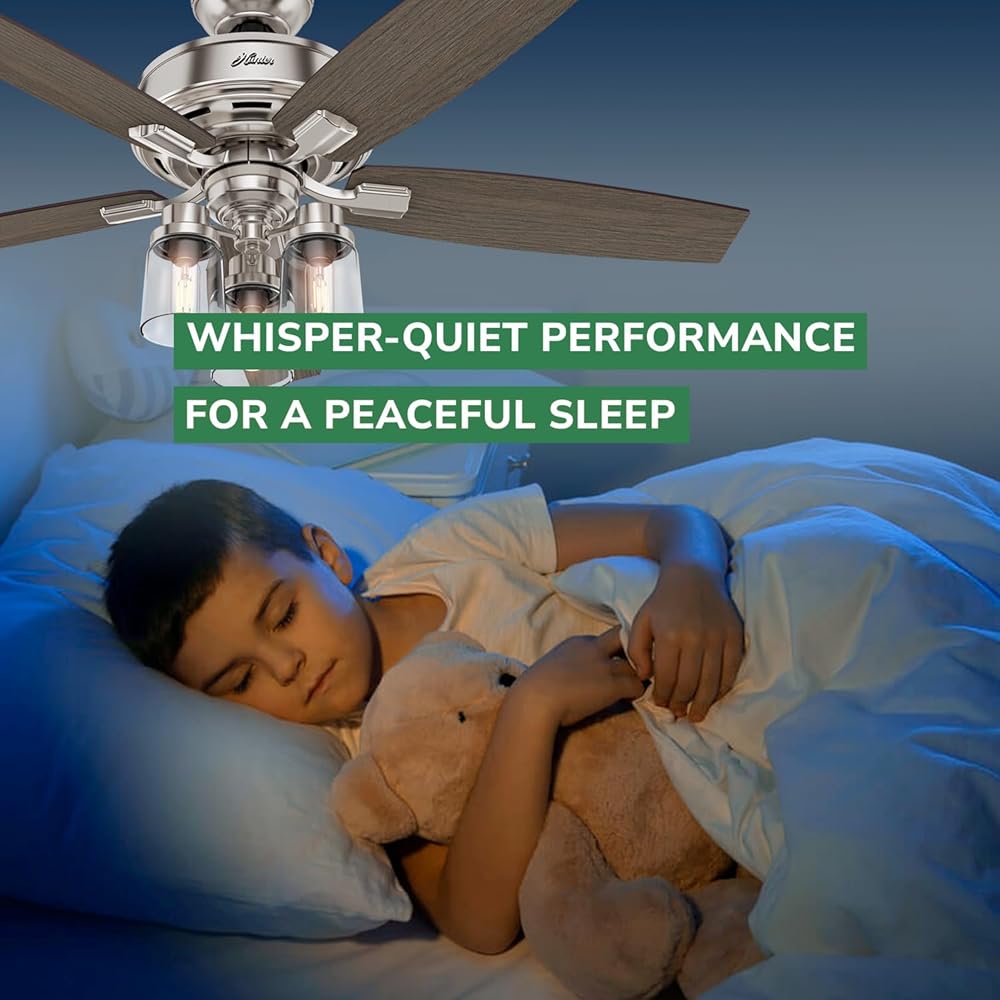 Hunter Fan Company, 54190, 52 inch Bennett Brushed Nickel Ceiling Fan with LED Light Kit and Handheld Remote