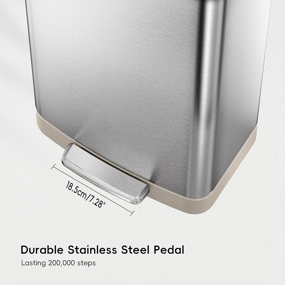 EKO Hudson Matte Stainless 75 Liter/20 Gallon Step Trash Can with Rear Trash Bag Storage Compartment : Home & Kitchen
