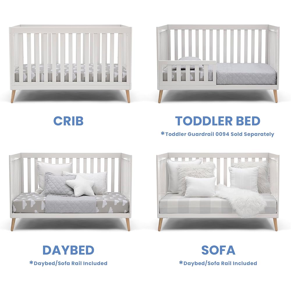 Delta Children Essex 4-in-1 Convertible Baby Crib, Bianca White with Natural Legs : Baby