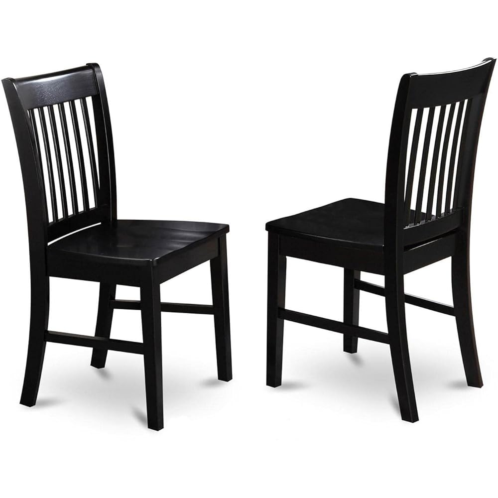 - East West Furniture NFC-BLK-W Norfolk Dining Chairs - Slat Back Wood Seat Kitchen Chairs, Set of 2, Black - Chairs