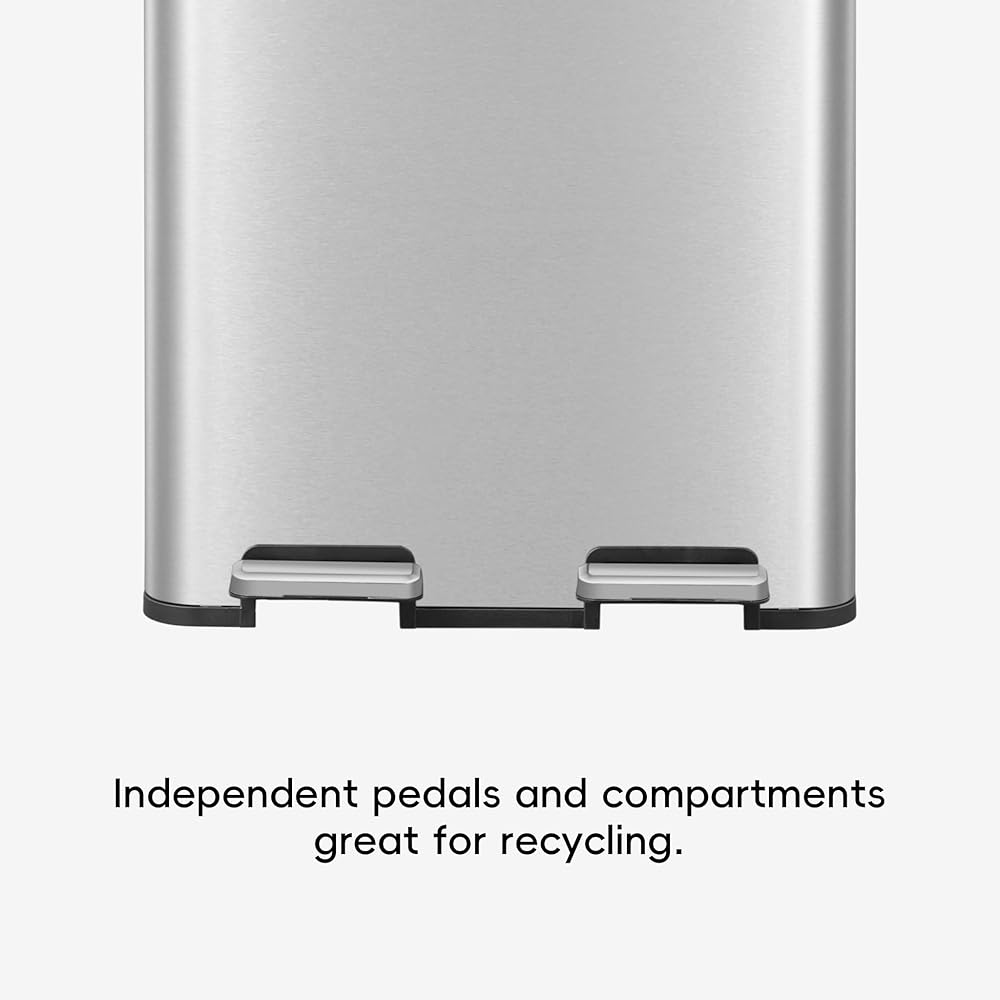 EKO EcoCasa 30L+30L Dual Trash Can with Recycle Bin, Stainless Steel Independent Pedals and Lids, 2 x 8 Gal Trashcans for Kitchen, Soft Close, Fingerprint Resistant : Home & Kitchen