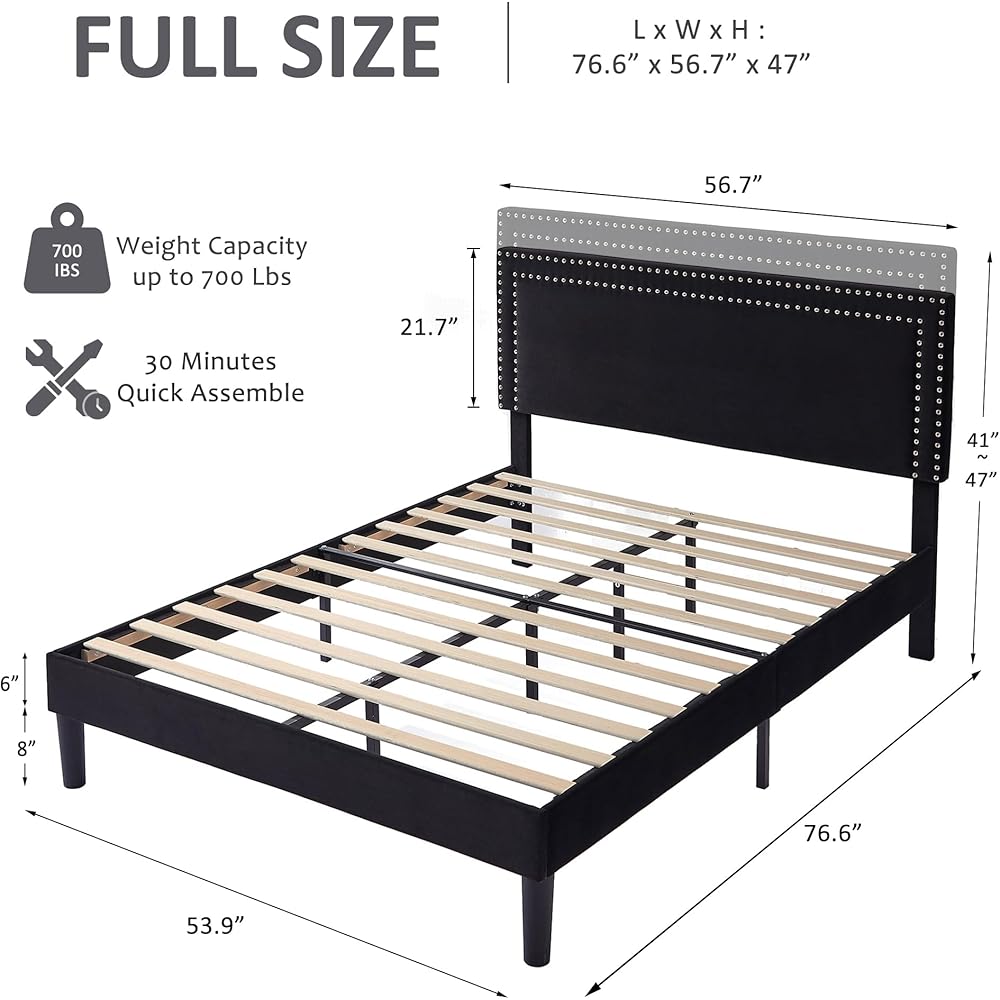 VECELO Full Size Platform Bed Frame with Adjustable Upholstered Headboard, Modern Mattress Foundation,Strong Wood Slat Support, No Box Spring Needed, Easy Assembly : Home & Kitchen