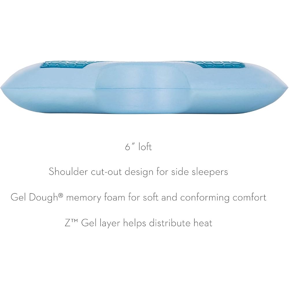 MALOUF Z Side Sleeper Shoulder Cutout Dough Memory Foam Pillow with Liquid Gel Layer-King, Blue : Home & Kitchen
