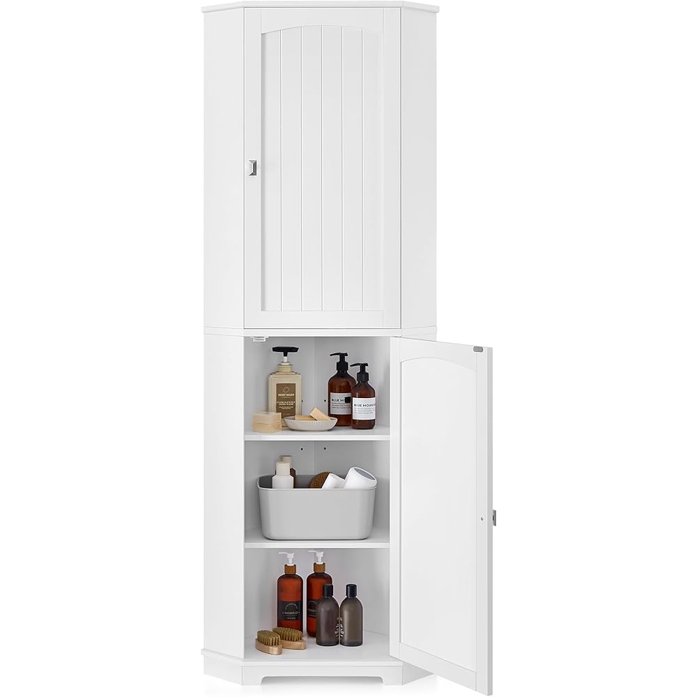 VASAGLE Tall Corner Cabinet, Bathroom Storage Cabinet with 2 Doors and 4 Adjustable Shelves, for Bathroom, Kitchen, Living Room, Modern Farmhouse Design, White UBBC541P31 : Home & Kitchen
