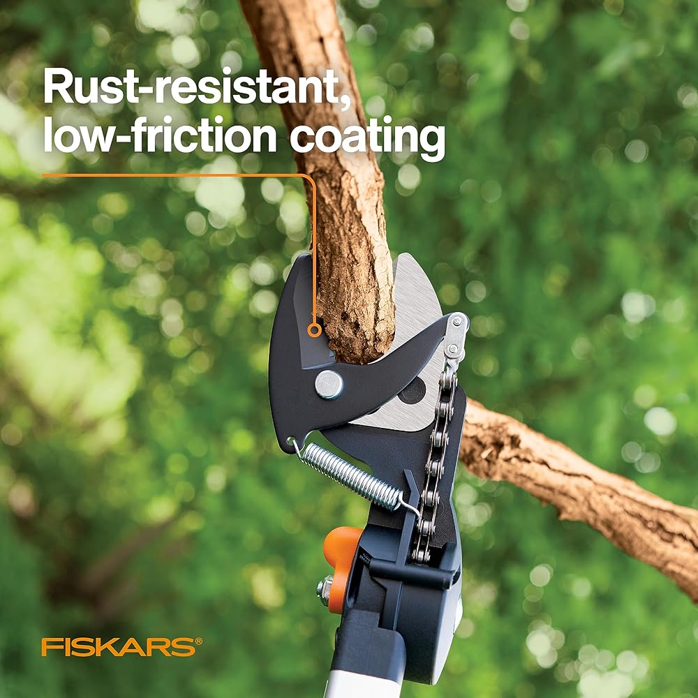 : Fiskars 2-in-1 Extendable Tree Pruner and Pole Saw (Extends 7.9 - 12 feet) with Rotating Head, Pruning Stik Model with15-Inch Double-Grind Saw Blade, and Double Locking System : Hand Pruners : Patio, Lawn & Garden