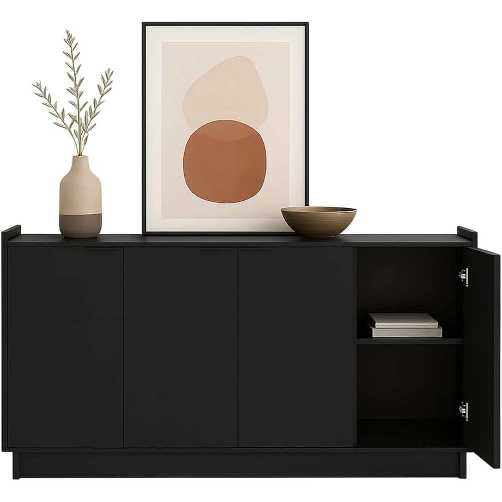 - Prepac Simply Modern 4 Door Console Table Storage Cabinet, Buffet Cabinet for Storage and Organization, Modern Side Table with Doors & Shelves, 60鈥漌 x 30鈥滺 x 16鈥滵, Black - Buffets & Sideboards