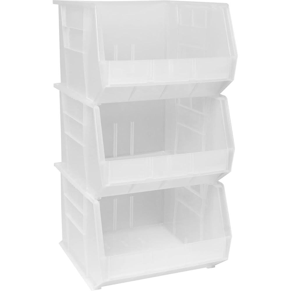 Akro-Mils 30270 AkroBins Plastic Hanging Stackable Storage Organizer Bin, 18-Inch x 16-Inch x 11-Inch, Clear, 3-Pack - Open Home Storage Bins -