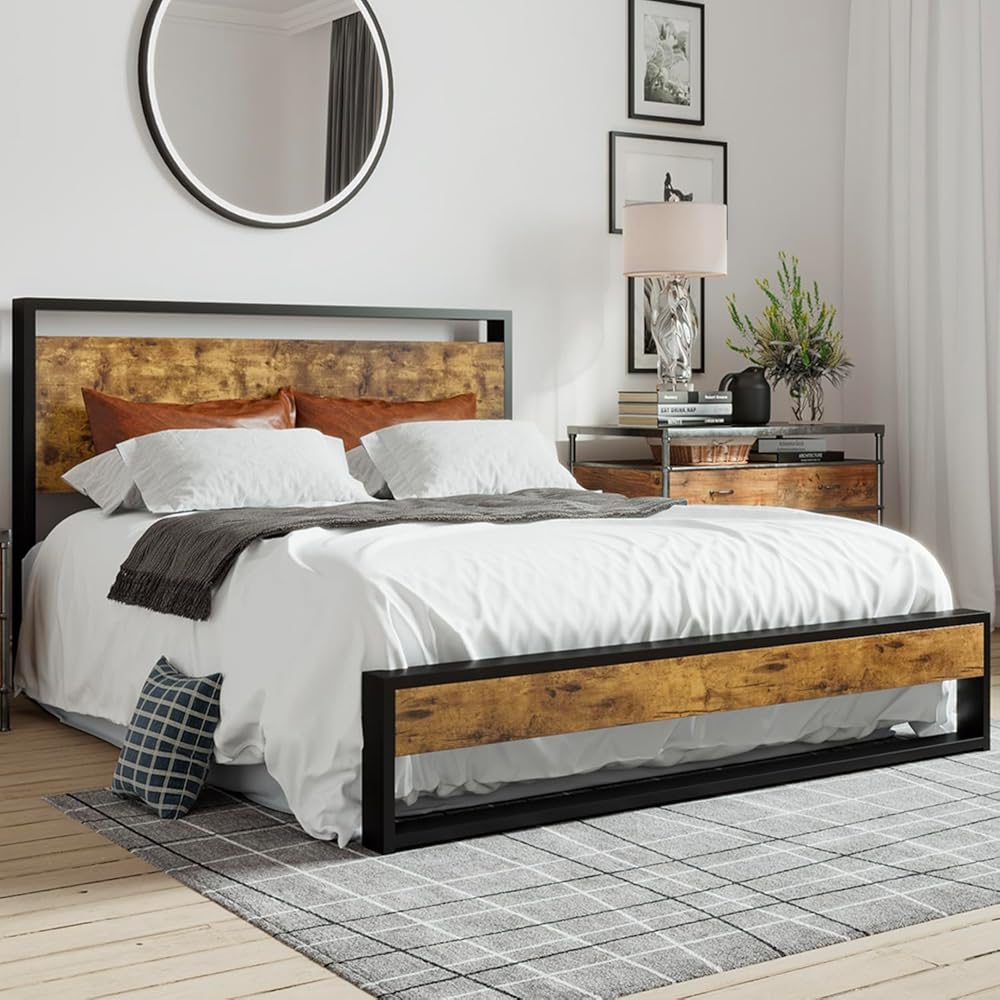 SHA CERLIN Full Size Bed Frame with Wooden Headboard,Heavy Duty Metal Slats Support Platform,No Box Spring Needed,Rustic Brown : Home & Kitchen