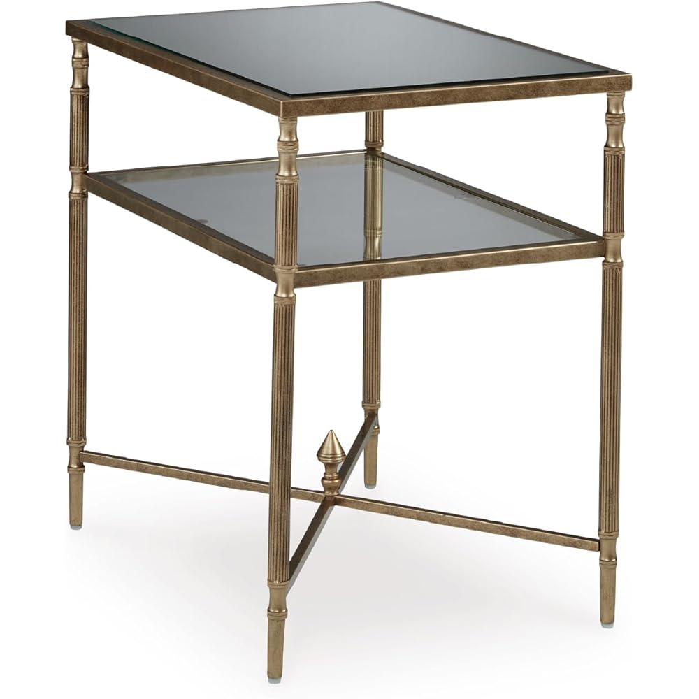 Signature Design by Ashley Cloverty Industrial Mirror-Tabletop End Table with Round Legs and Glass Shelf, Metallic : Home & Kitchen
