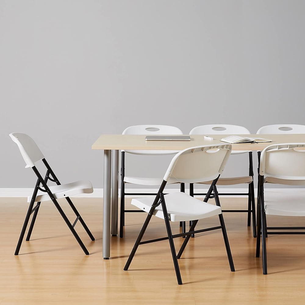 Amazon Basics Sturdy Foldable Plastic Chair, Portable, 350-Pound Capacity, White, 6-Pack