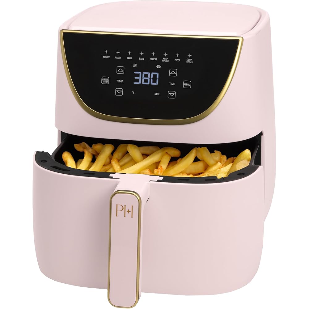 Paris Hilton Air Fryer, Large 6-Quart Capacity, Nonstick Made without PFAS, Touchscreen Display, 8-in-1 (Air Fry, Roast, Broil, Bake, Reheat, Keep Warm, Pizza, Dehydrate), Dishwasher Safe, Pink : Home & Kitchen
