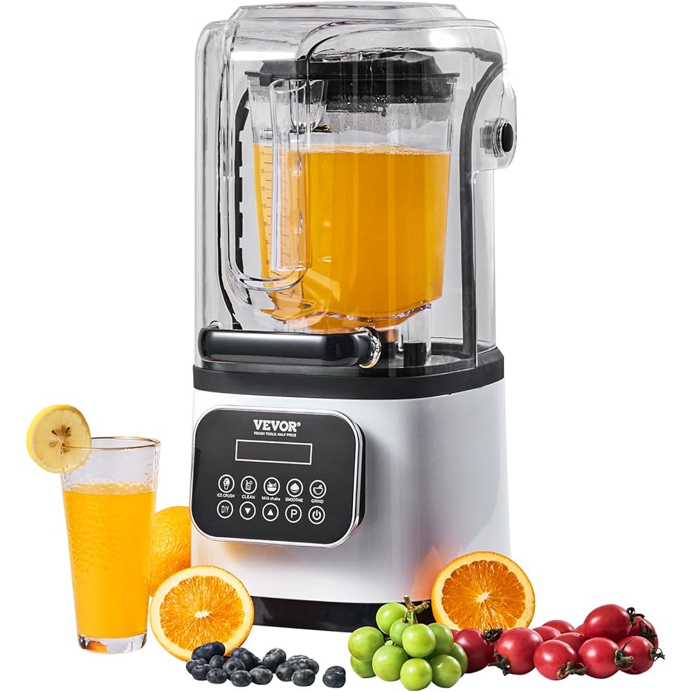 VEVOR Commercial Countertop Blenders with Shield,68 oz Jar Blender Combo, Stainless Steel 9 Speed & 5 Functions, for Shakes, Smoothies, Peree, and Crush Ice, White: Home & Kitchen
