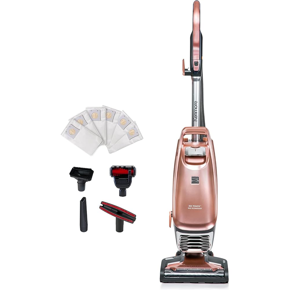 - Kenmore BU4050 Intuition Bagged Upright Vacuum, liftup Cleaner with Hair Eliminator brushroll, pet Handi-Mate for Carpet, Hard Floor, Rose Gold
