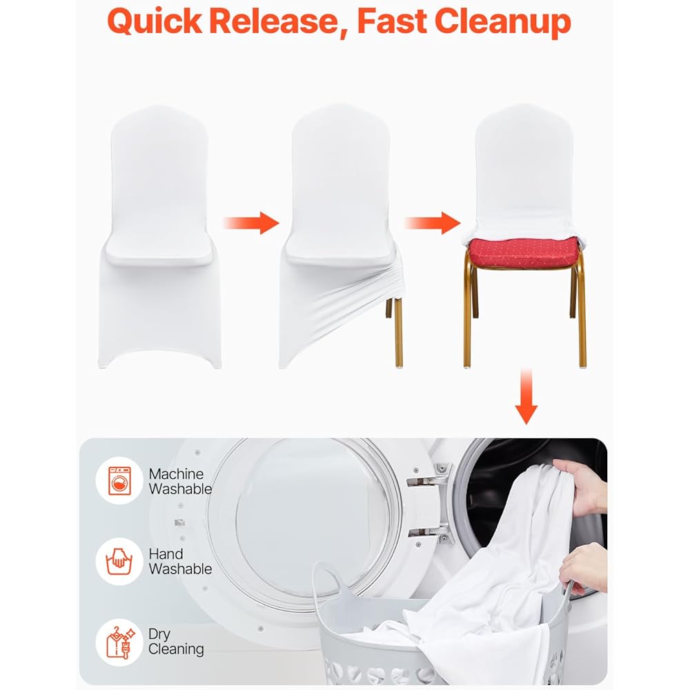 VEVOR 100 Pcs White Chair Covers Polyester Spandex Chair Cover Stretch Slipcovers for Wedding Party Dining Banquet Flat-Front Chair Covers : Home & Kitchen