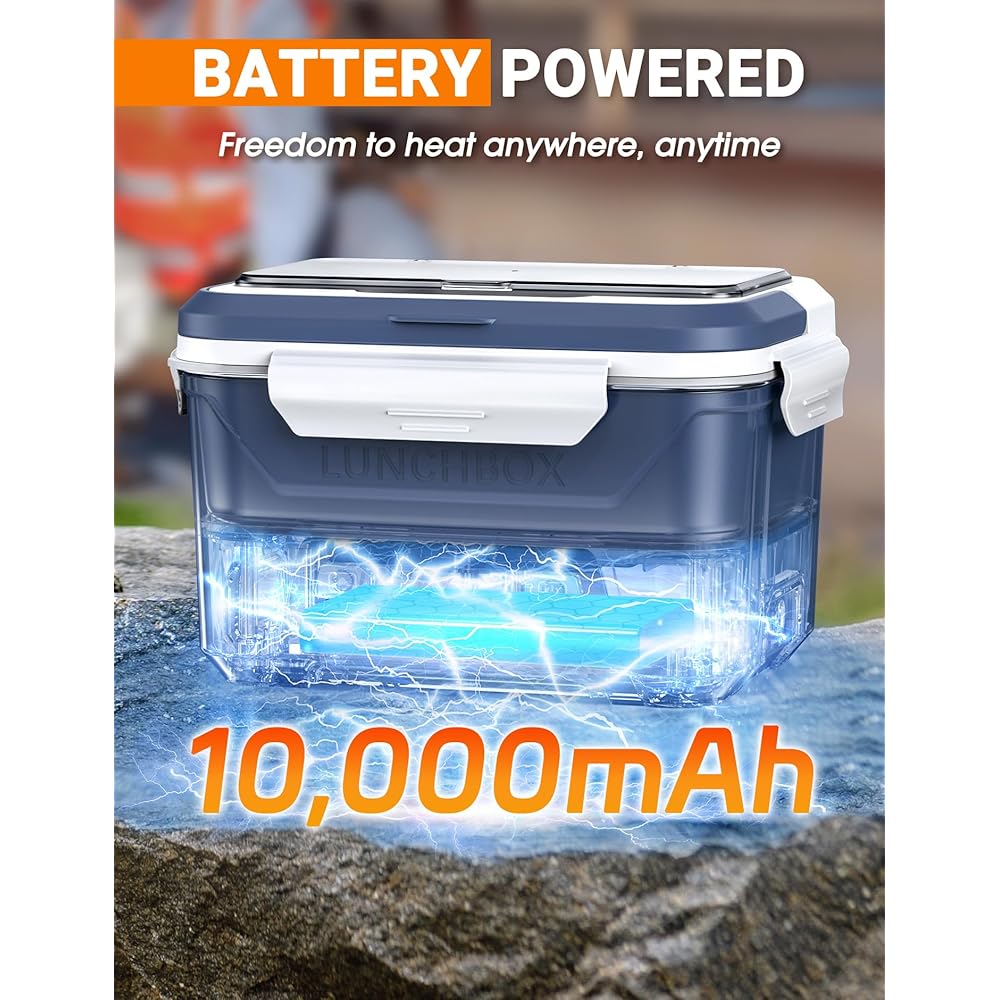 Docusvect Rechargeable Heated Lunch Box for Men, 1.3L Cordless Electric Lunch Box for Adults with Scheduled Heating, Portable Food Warmer with Large Bag, Cutlery, Removable Divider: Home & Kitchen