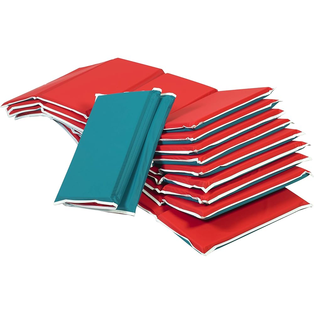 Children's Factory Toddler Nap Mats, Hand-Washable Soft Nap Mat with Pillow for Preschool and Daycare, Red and Green, Set of 10