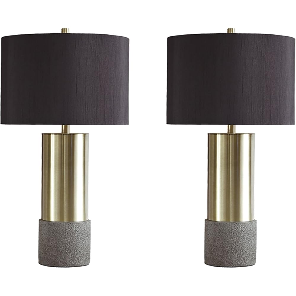 Signature Design by Ashley Jacek Modern Contemporary Table Lamp, 2 Count, Gray & Brass Finish