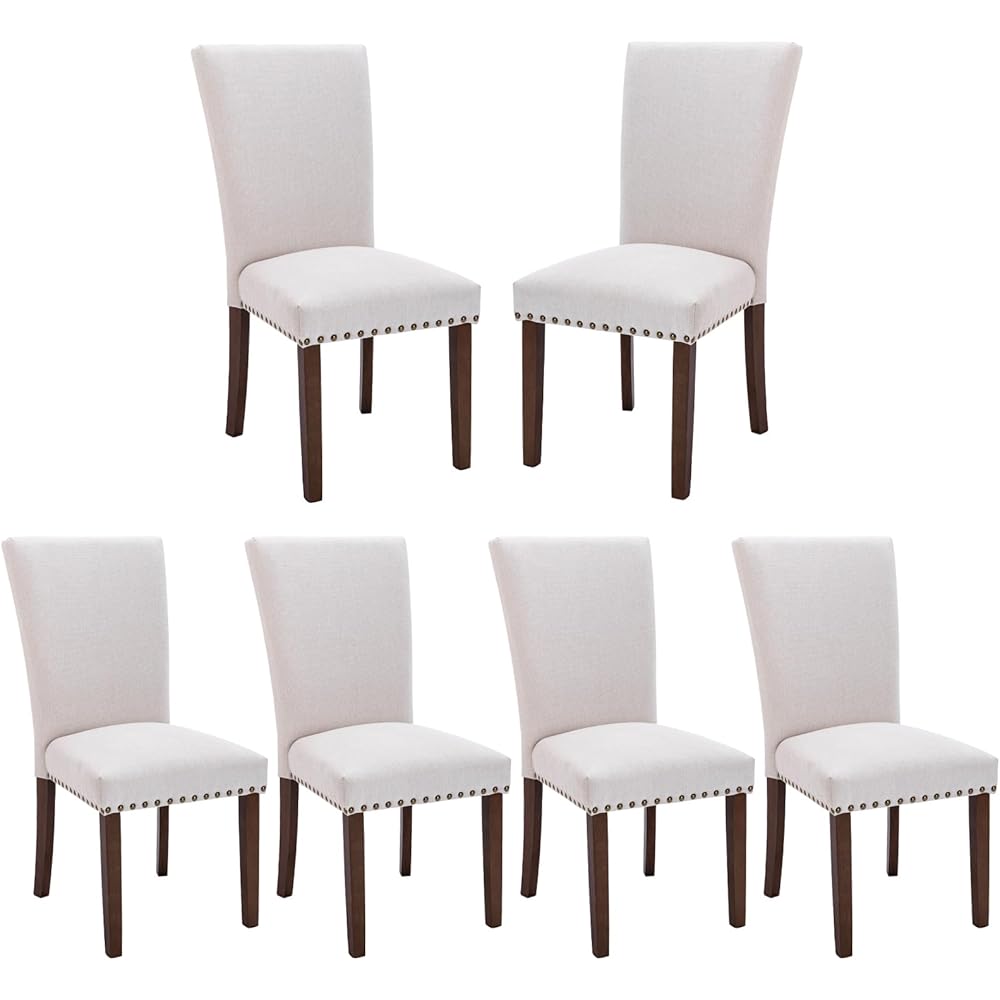 - COLAMY Upholstered Fabric Dining Chairs Set of 6, High Back Padded Chairs w/Nailed Trim & Solid Wood Legs, Classic Parsons Chairs Side Chair for Home/Kitchen/Living Room-Beige (A420-BEIGE-6pcs) - Chairs