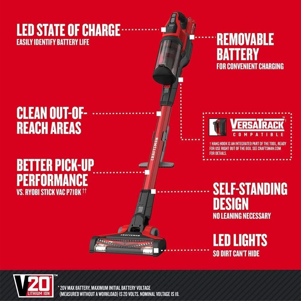 CRAFTSMAN V20 Cordless Stick Vacuum Kit, Removable Battery Included (CMCVS001D1) -